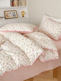 Super Soft Sleep Naked Class A Cotton Double-layer Yarn Four-piece Set (Option: Huayang-120CM Flat Sheet 3pcs Set)